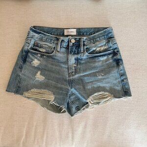FRAME Le Brigette Baines Rips Denim Shorts, Sz 25
